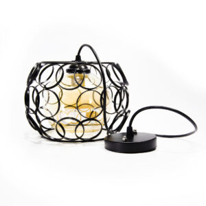 Lampara Circulos Colgante Metal Negra Mate. Vidrio Bronceado